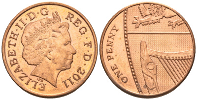 Великобритания 1 пенни 2011 Елизавета II (1952-2022) KM 1107, Spink B6 сталь плакированная медью 4609-731