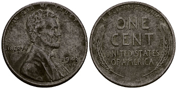 США 1 цент 1943 Авраам Линкольн KM 132 a сталь плакированная цинком 4164-855