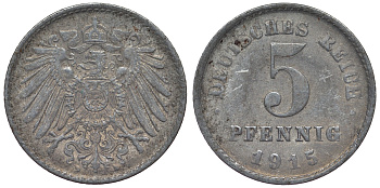 Германия 5 пфеннигов 1915 D KM 19, J. 297, Weege 5 железо 4118-1213
