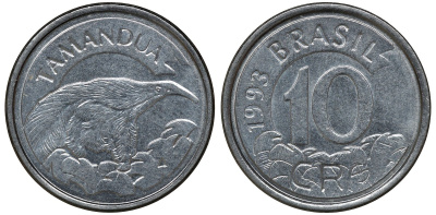 Бразилия 10 крузейро реал 1993 муравьед KM 628 нержавеющая сталь aUNC 72-1733