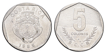 Коста-Рика 5 колонов 1985 год-тип KM 214.2 нержавеющая сталь 4663-946