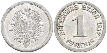 Германия 1 пфенниг 1917 E KM 24, J. 300, Weege 2 алюминий 206-1069