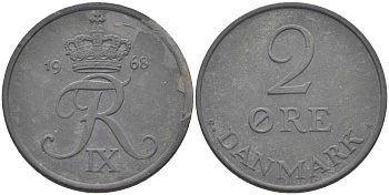 ДАНИЯ 2 ЭРЕ 1968 C; S, ФРЕДЕРИК IX (1947-1972) KM 840.2 цинк 67-441