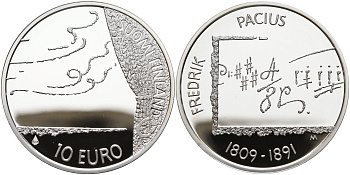 Финляндия 10 евро 2009 Фредрик Пациус, композитор KM 148 серебро  PROOF  11-164-24