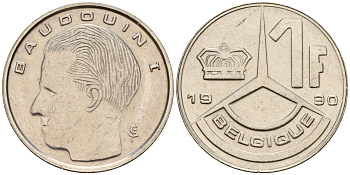 Бельгия 1 франк 1990 Belgique, Бодуэн I (1951-1993) KM 170 железо плакированное никелем    4598-121
