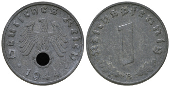 Германия 1 рейхспфенниг 1944 B KM 97, J. 369 цинк 4668-1146