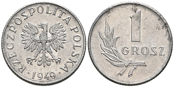 Польша 1 грош 1949 Республика KM 39, Parchimowicz 201 алюминий UNC 4580-439