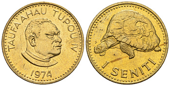 Тонга 1 сенити 1974 король Тауфа’ахау Тупоу IV (1967-2006), черепаха KM 27 a латунь  UNC  220-1061