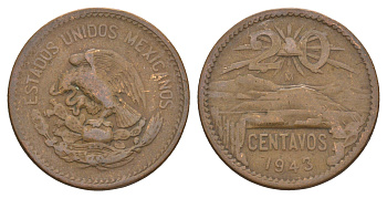 Мексика 20 сентаво 1943 KM 439 бронза 4656-1153