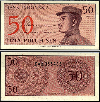 Индонезия 50 сенов 1964 доброволец Pick 94 a бумага UNC (пресс) 7487-61-3-2
