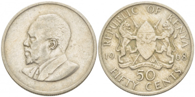 Кения 50 центов 1968 Джомо Кениата KM 4 медно-никель 213-752