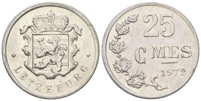 Люксембург 25 сантимов 1972 Герцог Жан (1964-1999) KM 45a алюминий aUNC 4154-317