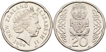 Новая Зеландия 20 центов 2006 Елизавета II (1952-2022), идол Пукаки KM 118а никелированная сталь 4579-1152