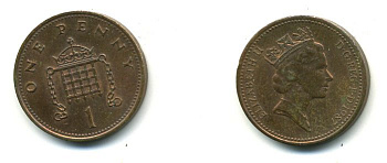 Великобритания 1 пенни 1987 Елизавета II (1952-2022) КМ 935, Spink 4381 (B3) бронза 59-1314