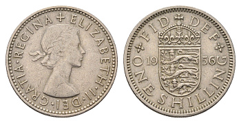Великобритания 1 шиллинг 1956 Елизавета II (1952-2022), Английский герб KM 904, Spink 4147 медно-никель 4695-746