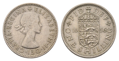 Великобритания 1 шиллинг 1956 Елизавета II (1952-2022), Английский герб KM 904, Spink 4147 медно-никель 4695-746