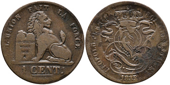 БЕЛЬГИЯ 1 САНТИМ 1835/2 BELGES KM 1.1 медь 4381-632