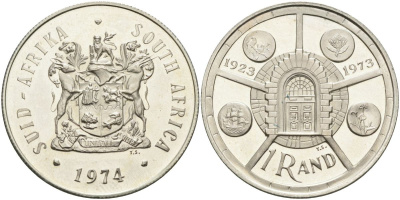 ЮАР 1 ранд 1974 50 лет монетному двору в Претории KM 89 серебро PROOF 1096-1-71