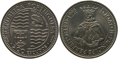 Португалия 200 эскудо ND (1994) INCM, Король Жуан II Совершенный (1495-1995) KM 673 медно-никель aUNC 00-00