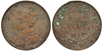 Канада 1 цент 1914 Георг V (1910-1936), большой формат KM 21 бронза 4556-414