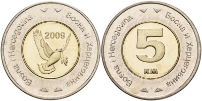 Босния и Герцеговина 5 конвертируемых марок 2009 KM 120 биметалл UNC M58-14