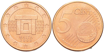 Мальта 5 евроцентов 2008 KM 127 сталь плакированная медью UNC 75-435