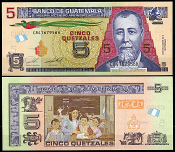 Гватемала 5 кетсалей 2022 Хусто Руфино Барриос президент Гватемалы Pick 122A  бумага  UNC (пресс) 446-12-3