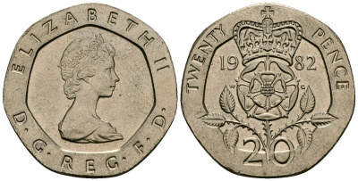 Великобритания 20 пенсов 1982 Елизавета II (1952-2022) KM 931, Spink 4230 (G1) медно-никель 4538-242