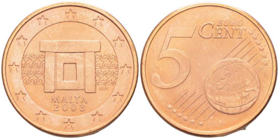 Мальта 5 евроцентов 2008 KM 127 сталь плакированная медью UNC 75-435
