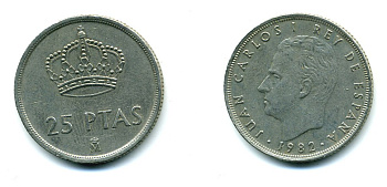 Испания 25 песет 1982 Хуан Карлос I (1975-2014) KM 824 медно-никель 51-5124