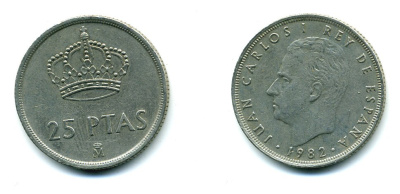 Испания 25 песет 1982 Хуан Карлос I (1975-2014) KM 824 медно-никель 51-5124