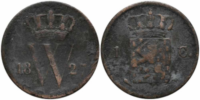 НИДЕРЛАНДЫ 1 ЦЕНТ 1827 KM 47 медь 113-123