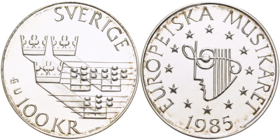 Швеция 100 крон 1985 Карл XVI Густав (1973- ), европейский год музыки KM 865 серебро BUNC 1080-7-42