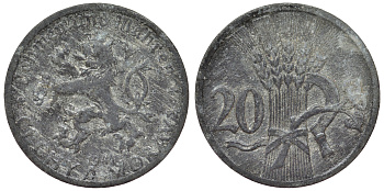 Богемия и Моравия 20 геллеров 1941 германский протекторат KM 2 цинк 4119-941