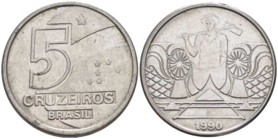 Бразилия 5 крузейро 1990 фермер KM 618.1 нержавеющая сталь 3457-956