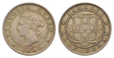 Ямайка 1/2 пенни 1890 H, Виктория (1837-1901) KM 16 медно-никель 1529-1242
