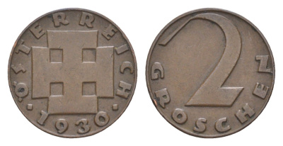 Австрия 2 гроша 1930 KM 2837 бронза 4528-411