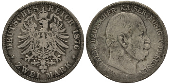 Пруссия 2 марки 1876 C, Вильгельм I (1861-1888) Weege 96, J. 96, KM 506 серебро 3711-644
