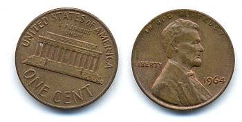 США 1 ЦЕНТ 1964 ЛИНКОЛЬН KM 201 медь цинк 35-1334