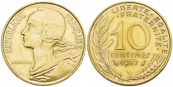 ФРАНЦИЯ 10 САНТИМОВ 1987 ТИП MARIANNE KM 929 медь алюминий никель 112-1028