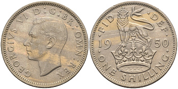 Великобритания 1 шиллинг 1950 Георг VI (1936-1952), Английский герб KM 876, Spink 4108 медно-никель 4591-654