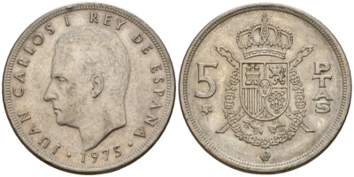 Испания 5 песет 1975 (78) Хуан Карлос I (1975-2014) KM 807 медно-никель 190-821
