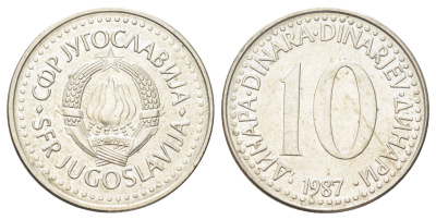 Югославия 10 динаров 1987 KM 89 медно-никель 4703-1021