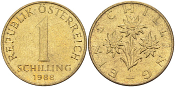 Австрия 1 шиллинг 1988 KM 2886 алюминиевая бронза 4592-1035