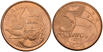 Бразилия 5 сентаво 2010 KM 648 сталь плакированная медью 219-635