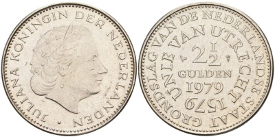 Нидерланды 2 1/2 гульдена 1979 400 лет Утрехтскому союзу, Юлиана (1949-1980) KM 197 никель 4565-715