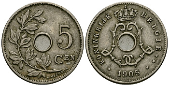 Бельгия 5 сантимов 1905 Belgie KM 55 медно-никель 4173-133