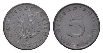 Германия 5 рейхспфеннигов 1947 D KM A105 цинк 1520-1524