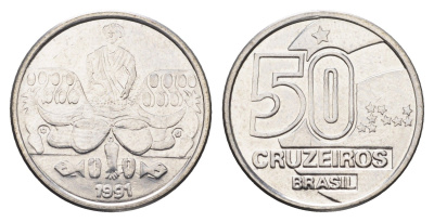 Бразилия 50 крузейро 1991 KM 620 нержавеющая сталь 4663-555