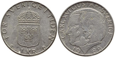 Швеция 1 крона 1988 Карл XVI Густав (1973- ) KM 852a медно-никель 4397-1227
